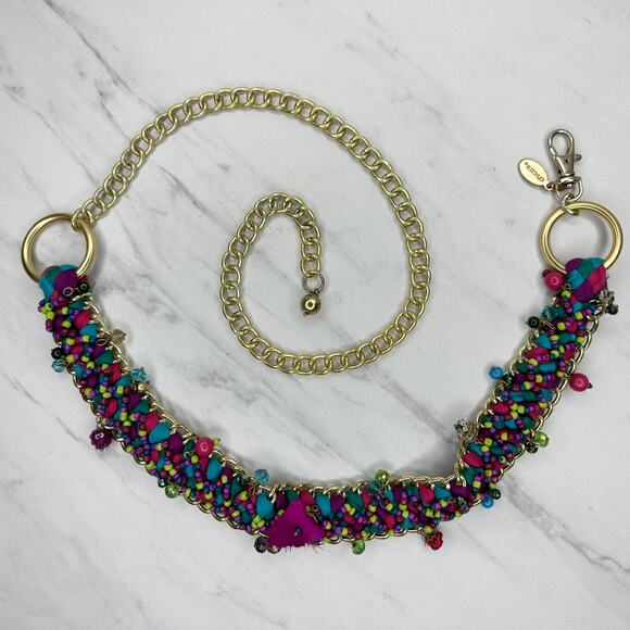 Chico\'s Woven Beaded Gold Tone Chain Belt Multicolor Boho One Size (OS) ✨ main image 7